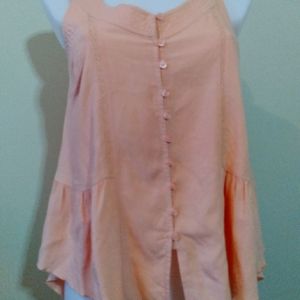 Pretty Sleeveless Button Up,High-Low Blouse, Pink/Rose
